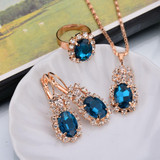 Fashion Wedding Gift Jewelry Gold Color Water Drop Shape Crystal Earrings Necklace Adjustable Rings Set Women Jewelry Sets