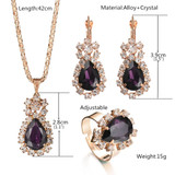 Fashion Wedding Gift Jewelry Gold Color Water Drop Shape Crystal Earrings Necklace Adjustable Rings Set Women Jewelry Sets