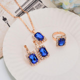Fashion Wedding Gift Jewelry Gold Color Water Drop Shape Crystal Earrings Necklace Adjustable Rings Set Women Jewelry Sets