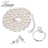 Fashion wedding pearl jewelry set for women ,real natural pearl necklace sets earrings fine jewelry birthday gift