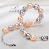 Fashion wedding natural freshwater pearl bracelet women,multic color 925 sterling silver bracelet jewelry charm birthday gift