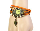 Fashion Watch Women Bracelet Weave Wrap Quartz Wristwatches women Leather Leaf Beads Ladies quartz Wrist Watches