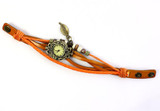 Fashion Watch Women Bracelet Weave Wrap Quartz Wristwatches women Leather Leaf Beads Ladies quartz Wrist Watches