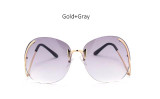 Fashion Vintage Round Rimless Clear Oversized Sunglasses Women Brand Designer Sun Glasses Metal Frame Retro Big Gradient Shades