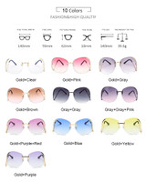 Fashion Vintage Round Rimless Clear Oversized Sunglasses Women Brand Designer Sun Glasses Metal Frame Retro Big Gradient Shades