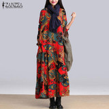 Fashion Vintage Print Dresses 2017 Autumn ZANZEA Women Maxi Long Dress Casual Loose Long Sleeve Baggy Plus Size Vestidos Fashion Vintage Print Dresses 2017 Autumn ZANZEA Women Maxi Long Dress Casual Loose Long Sleeve Baggy Plus Size Vestidos