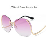 Fashion Vintage Round Rimless Clear Oversized Sunglasses Women Brand Designer Sun Glasses Metal Frame Retro Gradient Shades M501