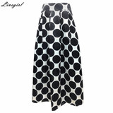 Fashion Vintage High Waist Polka Dots Printed Maxi Skirt Fall Casual Elegant Women Long Skirt Black/Blue/Red Pleated Skirt