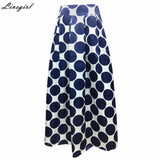 Fashion Vintage High Waist Polka Dots Printed Maxi Skirt Fall Casual Elegant Women Long Skirt Black/Blue/Red Pleated Skirt