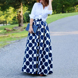 Fashion Vintage High Waist Polka Dots Printed Maxi Skirt Fall Casual Elegant Women Long Skirt Black/Blue/Red Pleated Skirt