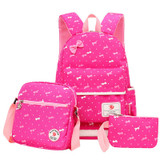 QZH 3 PCS/Set Backpacks Set Women Animal Cute Children Girls Bow Printing Schoolbags Backpack Teenager Girl School Bag
