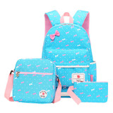 QZH 3 PCS/Set Backpacks Set Women Animal Cute Children Girls Bow Printing Schoolbags Backpack Teenager Girl School Bag