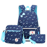 QZH 3 PCS/Set Backpacks Set Women Animal Cute Children Girls Bow Printing Schoolbags Backpack Teenager Girl School Bag