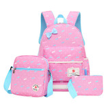 QZH 3 PCS/Set Backpacks Set Women Animal Cute Children Girls Bow Printing Schoolbags Backpack Teenager Girl School Bag