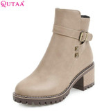 QUTAA 2018 Women Ankle Boots Zipper Design Fashion Square High Heel Round Toe All Match Ladies Motorcycle Boots Size 34-43 QUTAA 2018 Women Ankle Boots Zipper Design Fashion Square High Heel Round Toe All Match Ladies Motorcycle Boots Size 34-43