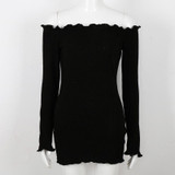 Qunndy Sexy Off Shoulder Club Women Dress Slim Bodycon Dress Autumn Winter Knitted Elastic Sweater Party Night Dresses Vestidos