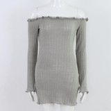 Qunndy Sexy Off Shoulder Club Women Dress Slim Bodycon Dress Autumn Winter Knitted Elastic Sweater Party Night Dresses Vestidos