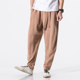 QUANBO New Summer Retro Style Linen Casual Pants Solid  Thin Breathable Loose Radish Pants Fashion Harem Pants Plus size M-5XL