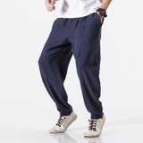 QUANBO New Summer Retro Style Linen Casual Pants Solid  Thin Breathable Loose Radish Pants Fashion Harem Pants Plus size M-5XL