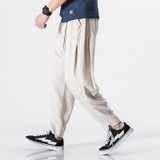 QUANBO New Summer Retro Style Linen Casual Pants Solid  Thin Breathable Loose Radish Pants Fashion Harem Pants Plus size M-5XL