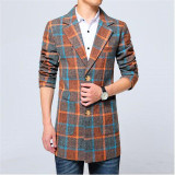 Quality Trench Coat Men Fashion 2017 New Autumn Winter Casual Mens Overcoat Single Breasted Slim Fit Plaid Mens Long Coat