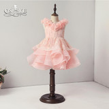 QSYYE 2018 Vintage Pink Flower Girl Dresses 3D Flower Neck Ruffles Tulle Skirt Girls Pageant Prom Gown Custom Made