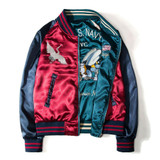 QSUPER Two Sides Luxury Embroidery Bomber Jacket Smooth Men Sukajan Yokosuka Souvenir Jacket Streetwear Hip Hop Baseball Jacket