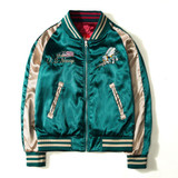 QSUPER Two Sides Luxury Embroidery Bomber Jacket Smooth Men Sukajan Yokosuka Souvenir Jacket Streetwear Hip Hop Baseball Jacket