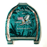 QSUPER Two Sides Luxury Embroidery Bomber Jacket Smooth Men Sukajan Yokosuka Souvenir Jacket Streetwear Hip Hop Baseball Jacket