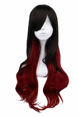 QQXCAIW Women Long Curly Cosplay Black To Red Ombre 68 Cm Synthetic Hair Wigs
