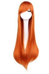 QQXCAIW Long Straight Cosplay Red Black Puprle Pink Blue Sliver Gray Blonde White Oragen Brown 80 Cm Synthetic Hair Wigs