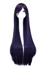 QQXCAIW Long Straight Cosplay Red Black Puprle Pink Blue Sliver Gray Blonde White Oragen Brown 80 Cm Synthetic Hair Wigs