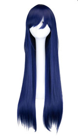 QQXCAIW Long Straight Cosplay Navy Mixed Blue 80 Cm Synthetic Hair Wigs