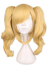 QQXCAIW Long Wavy Cosplay Mixed Blonde Wig With 2 Ponytails Synthetic Hair Wigs