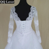 QQ Lover Vestido De Noiva 2017 Ball Gown Long Sleeves Appliques See Through Wedding Dresses Wedding Gown Bridal Dresses