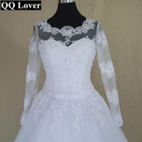 QQ Lover Vestido De Noiva 2017 Ball Gown Long Sleeves Appliques See Through Wedding Dresses Wedding Gown Bridal Dresses
