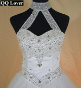 QQ Lover 2017 High Quality Sexy Halter Elegant White Lace Wedding Dress Luxury Crystal Vestido Vintage Plus Size Ball Gowns