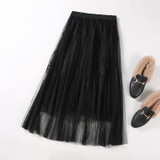 High Quality Elegant Tulle Long Pleated Skirt Women 2018 Summer floral Embroidery A-line tutu Lace mesh Skirt Women midi skirt