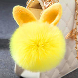 High quality cute rabbit ear hair ball pendant fur fashion handbags accessories plush keychains ornaments plush ball pendant ear