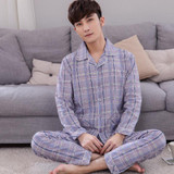 High Quality Cotton Long Sleeve Pajama For Men Spring Autumn Men Pajamas Set Sleepshirts Men Plaid Sleepwear Homewear