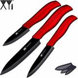 High quality ceramic knife set 3" paring 4" utility 5" slicing knife and black blade+red handle kitchen knives three-piece set