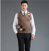 High quality autumn winter new fashion v-neck sleeveless plaid sweater men casual sweater cashmere vest