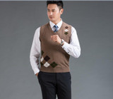 High quality autumn winter new fashion v-neck sleeveless plaid sweater men casual sweater cashmere vest