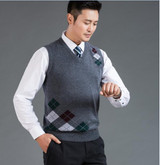 High quality autumn winter new fashion v-neck sleeveless plaid sweater men casual sweater cashmere vest