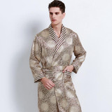 High Quality Autumn Men 100% Silk Sleepwear Robes Printing Long-Sleeve Heavy Mulberry Silk Robes Bathrobes Free Shipping
