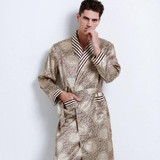 High Quality Autumn Men 100% Silk Sleepwear Robes Printing Long-Sleeve Heavy Mulberry Silk Robes Bathrobes Free Shipping