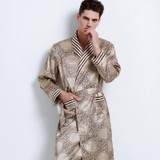 High Quality Autumn Men 100% Silk Sleepwear Robes Printing Long-Sleeve Heavy Mulberry Silk Robes Bathrobes Free Shipping