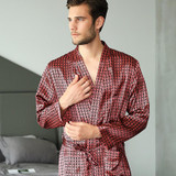 High Quality Autumn Male 100% Silk Robe Silk Sleepwear Robe Brand Bathrobes Men Summer loose Bathrobes Free Shipping