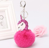 High Quality Anime Horse Toy Cute Metal Unicorn KeyChain Plush Toy Pendant Women Fluffy Fur Pom Pom Keyring Bag Hang Plush Toy