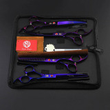 High Quality 4 in 1 Purple Professional Pet Grooming Scissors Sets 7 inch curved tesoura para Puppy Dogs Hair Thinning Shears